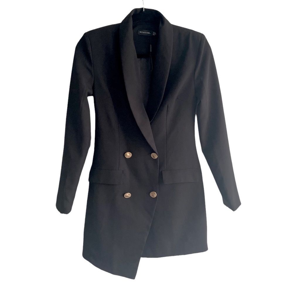 (SOLD) PRETTYLITTLETHING Black Double Breasted Asymmetrical Long Blazer Dress 2 - Picture 3 of 6